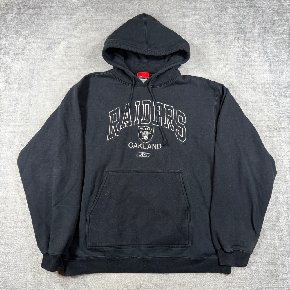 Vintage Oakland Raiders Sweatshirt Mens Large Black NFL Pullover Hoodie Reebok